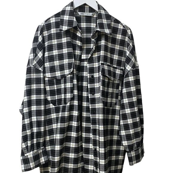 ZARA Oversized Plaid Shirt Size XS  Black Check Button Up Shacket NWOT - Picture 6 of 10